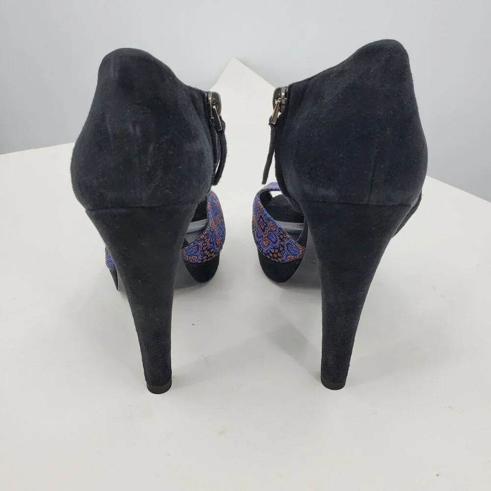 Emporio Armani Platform Suede Heels‎ 40 Black Blue Orange Whimsigoth Fairy Artsy